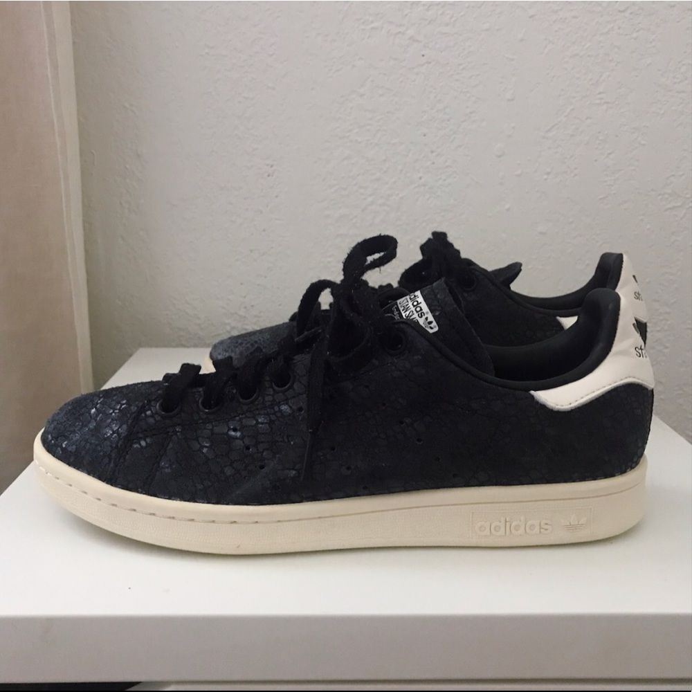 Black Faux Snakeskin Adidas Stan Smith Sneakers